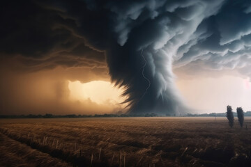 Fototapeta na wymiar Landscape with big and huge tornado