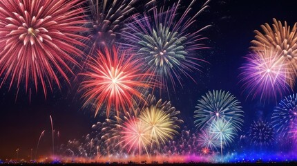 Fototapeta na wymiar Beautiful fireworks in the night.generative AI