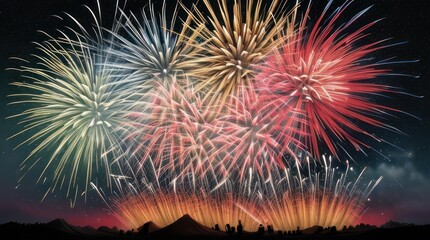 Beautiful fireworks in the night.generative AI