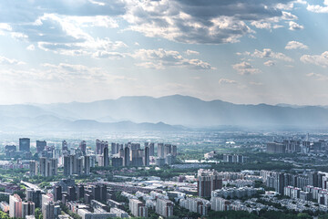 Beijing city Xishan light through the clouds