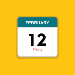 friday 12 february icon with yellow background, calender icon