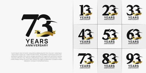 set of anniversary logo with black number and golden ribbon can be use for celebration