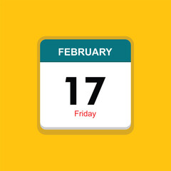 friday 17 february icon with yellow background, calender icon