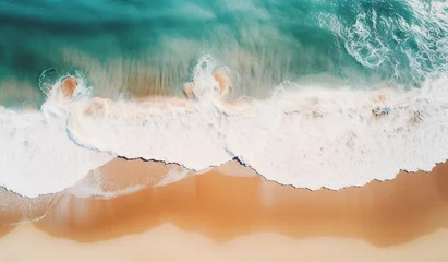 Fotobehang turquoise sea and white waves on the sandy beach © Yi_Studio