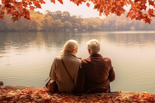 elderly couple on the lake