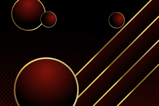 Abstract geometric template with gold line layers on dark red background. elegant style. Background frame, flyer, digital signage and concept design Editable vector illustration