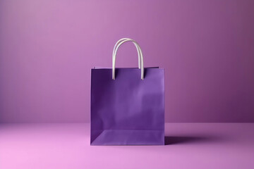 Mock up of a blank purple shopping bag isolated on purple background. Fashion product sale 3d illustration.