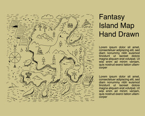 Fantasy island map hand drawn Illustration