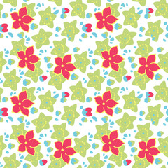 Japanese Colorful Star Flower Vector Seamless Pattern