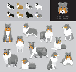 Dog Shetland Sheepdog Blue Coat Cartoon Vector Illustration Color Variation Set
