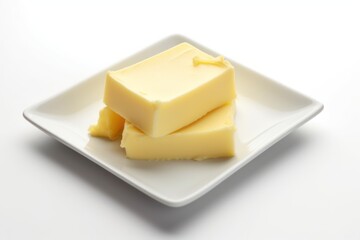three pieces of butter on a white plate, created by Generative AI