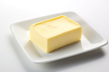 a piece of butter on a white plate, created by Generative AI