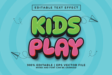 Kids Play 3d Editable Text Effect Cartoon Style Premium Vector