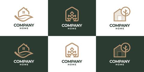 Collection of home and leaf nature combination logo