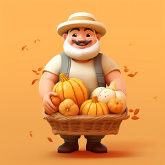 Fototapeta premium The beginning of autumn is a good harvest, and the autumn farmers harvest pumpkins 3D rendering illustration