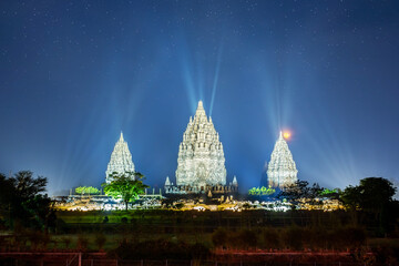 Night view of prambanan temple with city lights, Jogjakarta, Indonesia.. - 627152912