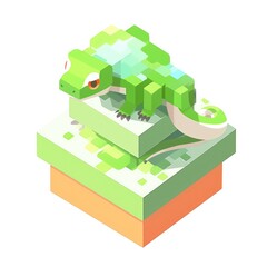 3D isometric voxel pixel art comic drawing style, iguana animal cartoon character. AI Generative.