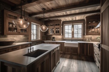 rustic kitchen room with wooden. Generative AI