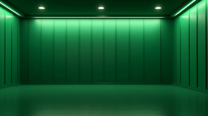 Interior modern classic empty room with green walls and floor. Minimalist design. Generative AI	