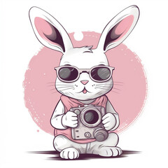 A rabbit wears glasses and denim, illustrator