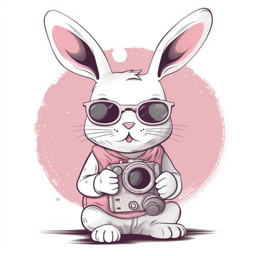 A rabbit wears glasses and denim, illustrator