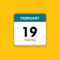 saturday 19 february icon with yellow background, calender icon