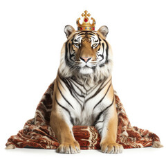 Obraz premium A Bengal Tiger (Panthera tigris tigris) with a royal king's robe and crown.