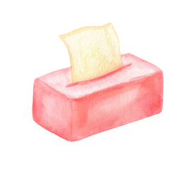 Pink tissue box isolated on white background. Watercolor drawing