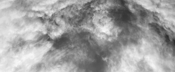 Panorama view of overcast sky, dramatic gray sky and white clouds before rain in rainy season, cloudy gray sky with thick dense clouds,  sky with storm clouds dark, The dark sky with heavy clouds.
