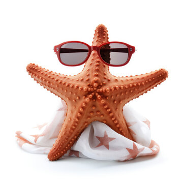 A Starfish (Asteroidea) with a movie star's sunglasses and scarf.