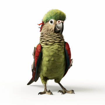 A Parakeet (Psittacula) as a tiny pirate, complete with a mini pirate's hat and cutlass.