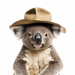 A Koala (Phascolarctos cinereus) with an Australian bush hat.