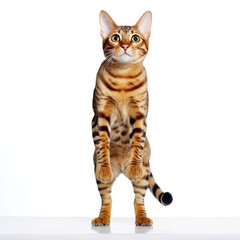 A Bengal Cat (Felis catus) as an acrobat, performing a handstand.