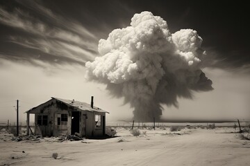 black and white nuclear explosion. bomb explosion test. Generative AI