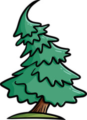 Big green pine tree cartoon illustration