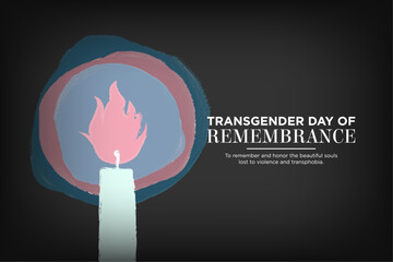 Transgender Day of Remembrance Banner with painted trans pride color lights and candle on dark background. In honor of victims of transphobia. Vector Illustration. EPS 10. - obrazy, fototapety, plakaty