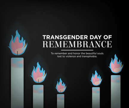 Transgender Day of Remembrance Banner with burning candles using trans pride colors on dark background. Vector Illustration. EPS 10.