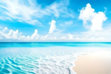 Beautiful Tropical beach with blue sky and white clouds abstract texture background. Copy space of summer vacation and holiday business travel concept | Generative AI