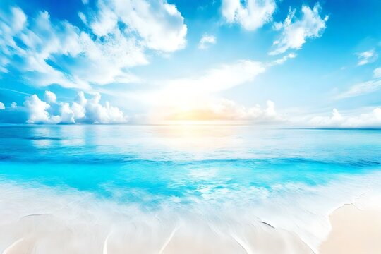 Beautiful Tropical beach with blue sky and white clouds abstract texture background. Copy space of summer vacation and holiday business travel concept | Generative AI © RBGallery