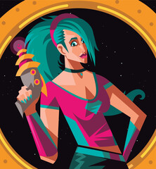 science fiction woman with a ray gun in spaceship © matiasdelcarmine