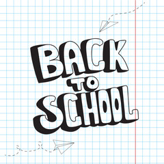 Back to school in doodle style on checkered paper background, vector illustration