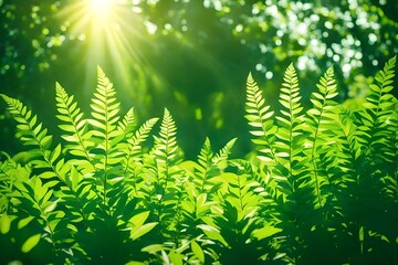 Plant with Sunlight on Green Nature Background. concept eco earth day | Generative AI