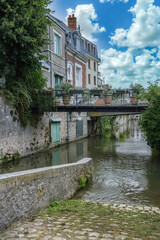 Fototapeta na wymiar Montargis, beautiful city in France, houses on the canal 