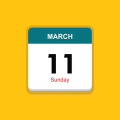 sunday 11 march icon with yellow background, calender icon