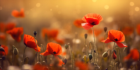 red poppies over sky background