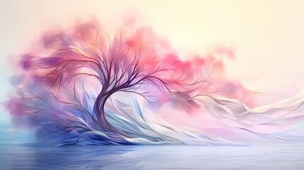 Obraz premium Beautiful landscape. Abstract impressionism. Smooth wavy segments, harmonious waves, vibrant pastel color. Ai generative image