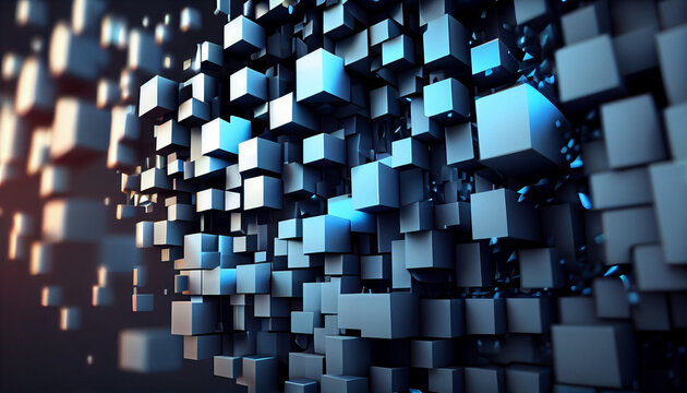 A modern wall made out of cubes and pixels, wallpaper cyberspace, abstract background with squares, Ai generated image