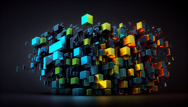 A modern wall made out of cubes and pixels, wallpaper cyberspace, abstract background with squares, Ai generated image