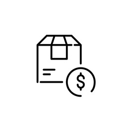 Delivery box and dollar symbol. Pixel perfect, editable stroke icon