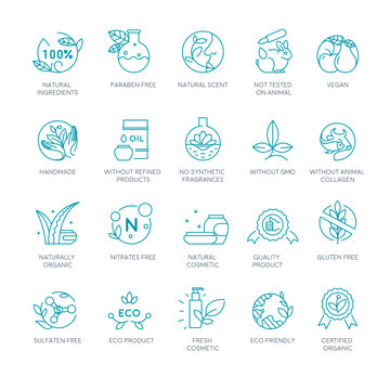 Natural and organic cosmetics labels and signs